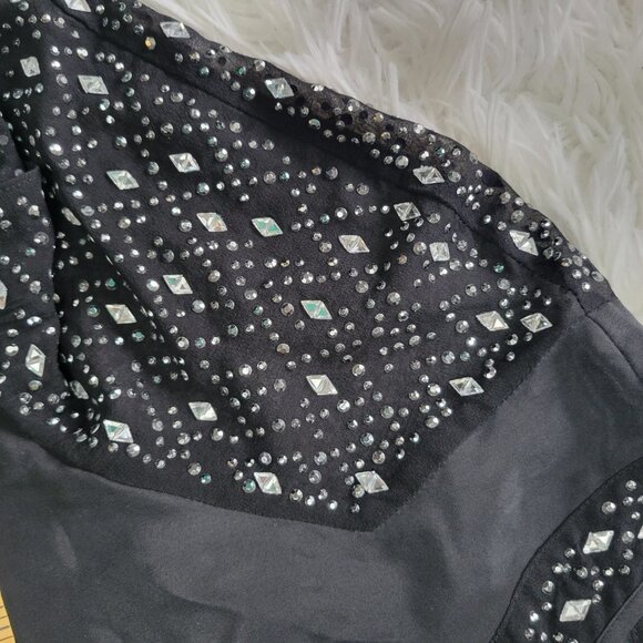 Rebecca Taylor 100% Silk Black Top with Embellished Sleeves - Size 4 - Picture 10 of 13